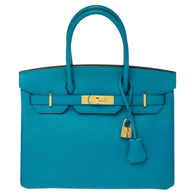 Hermes Blue Izmir Epsom Leather Gold Hardware Birkin 30 Bag