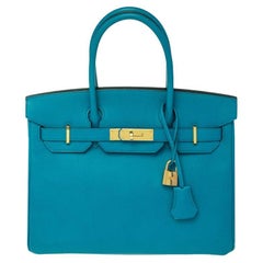 Hermes Blau Izmir Epsom Leder Gold Hardware Birkin 30 Tasche