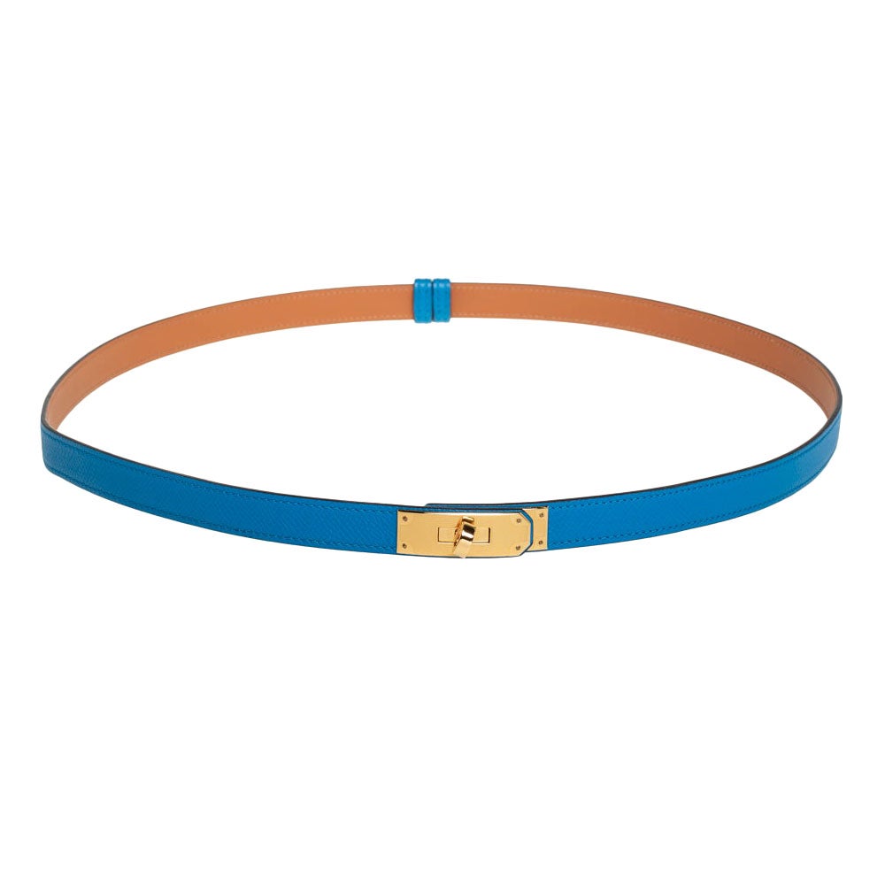Hermes Blue Izmir Epsom Leather Gold Hardware Kelly Belt