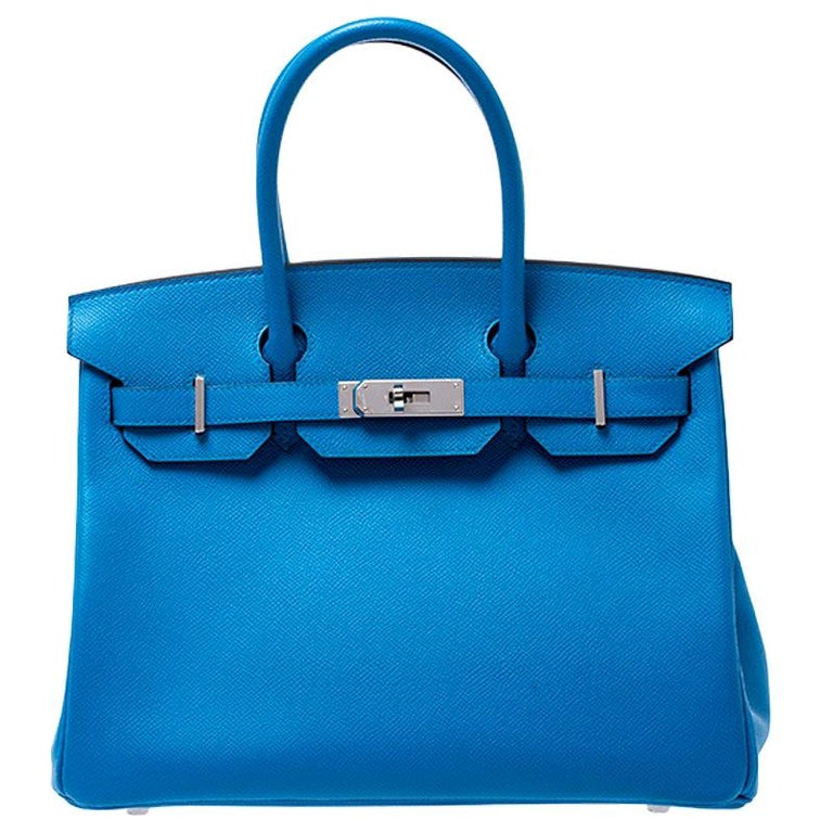 Hermes Blue Izmir Epsom Leather Palladium Hardware Birkin 30 Bag For ...