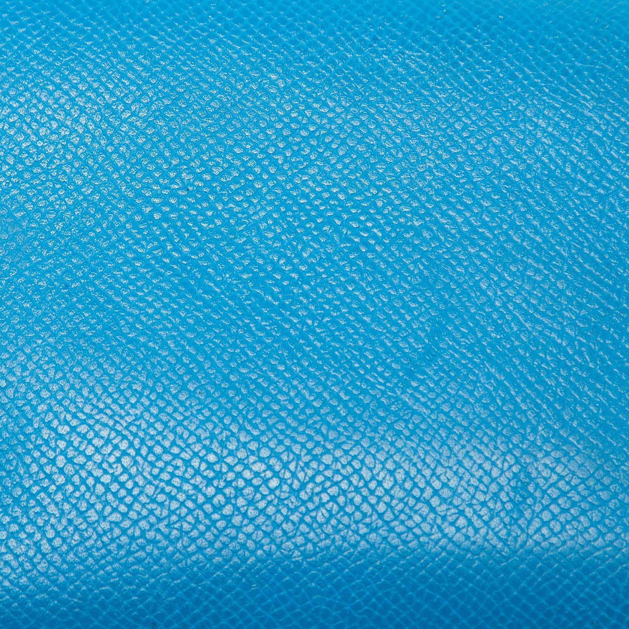 Hermes Blue Izmir Epsom Leather Silk'In Classique Long Wallet For Sale 1