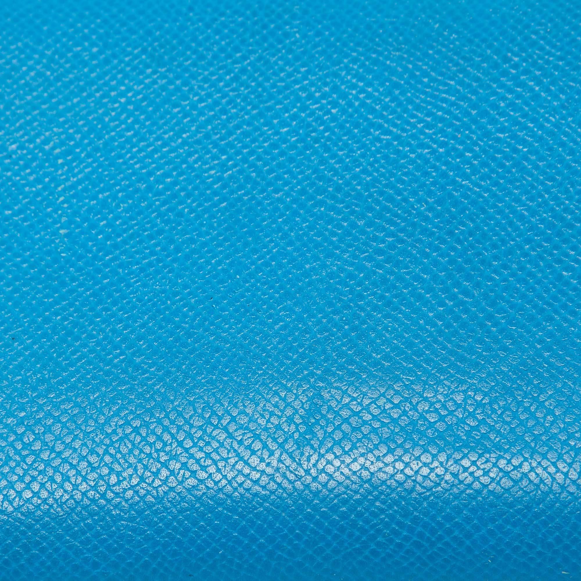 Hermes Blue Izmir Epsom Leather Silk'In Classique Long Wallet For Sale 2