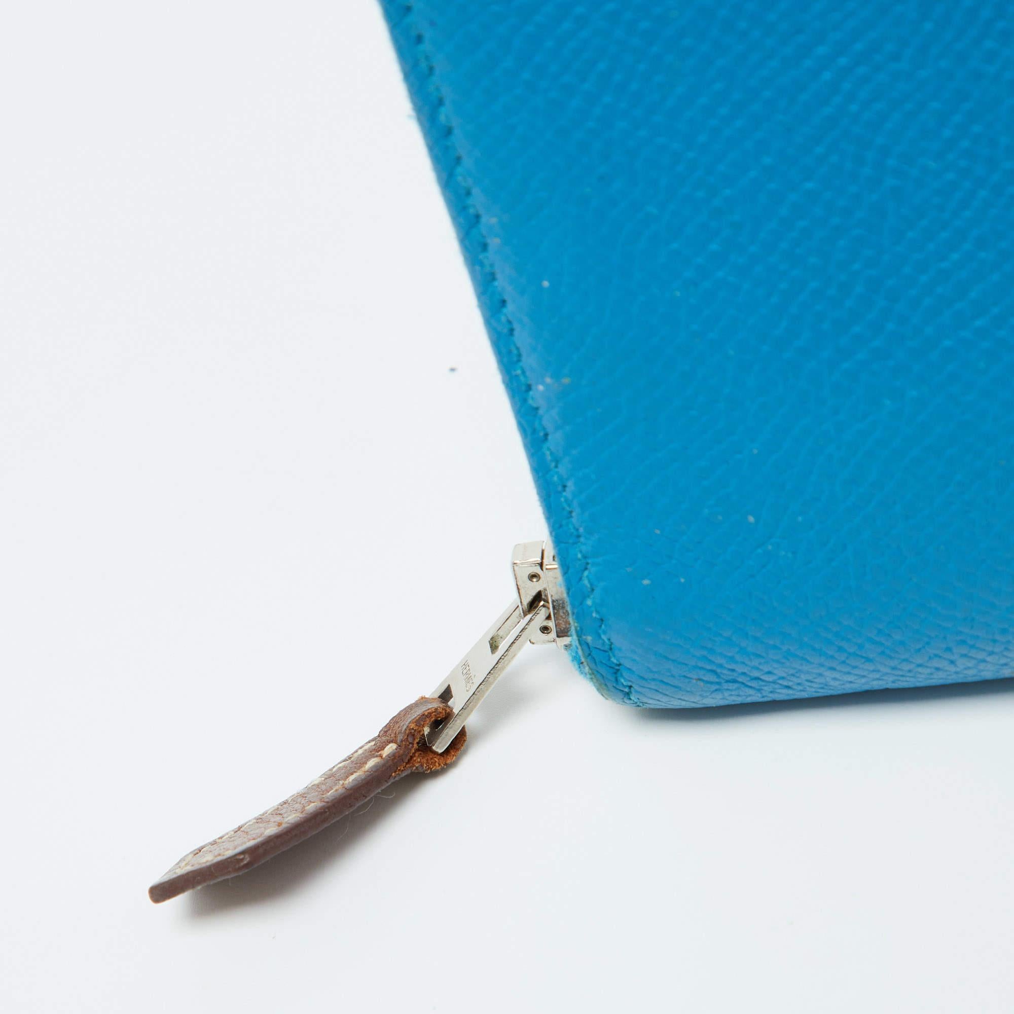 Hermes Blue Izmir Epsom Leather Silk'In Classique Long Wallet For Sale 3
