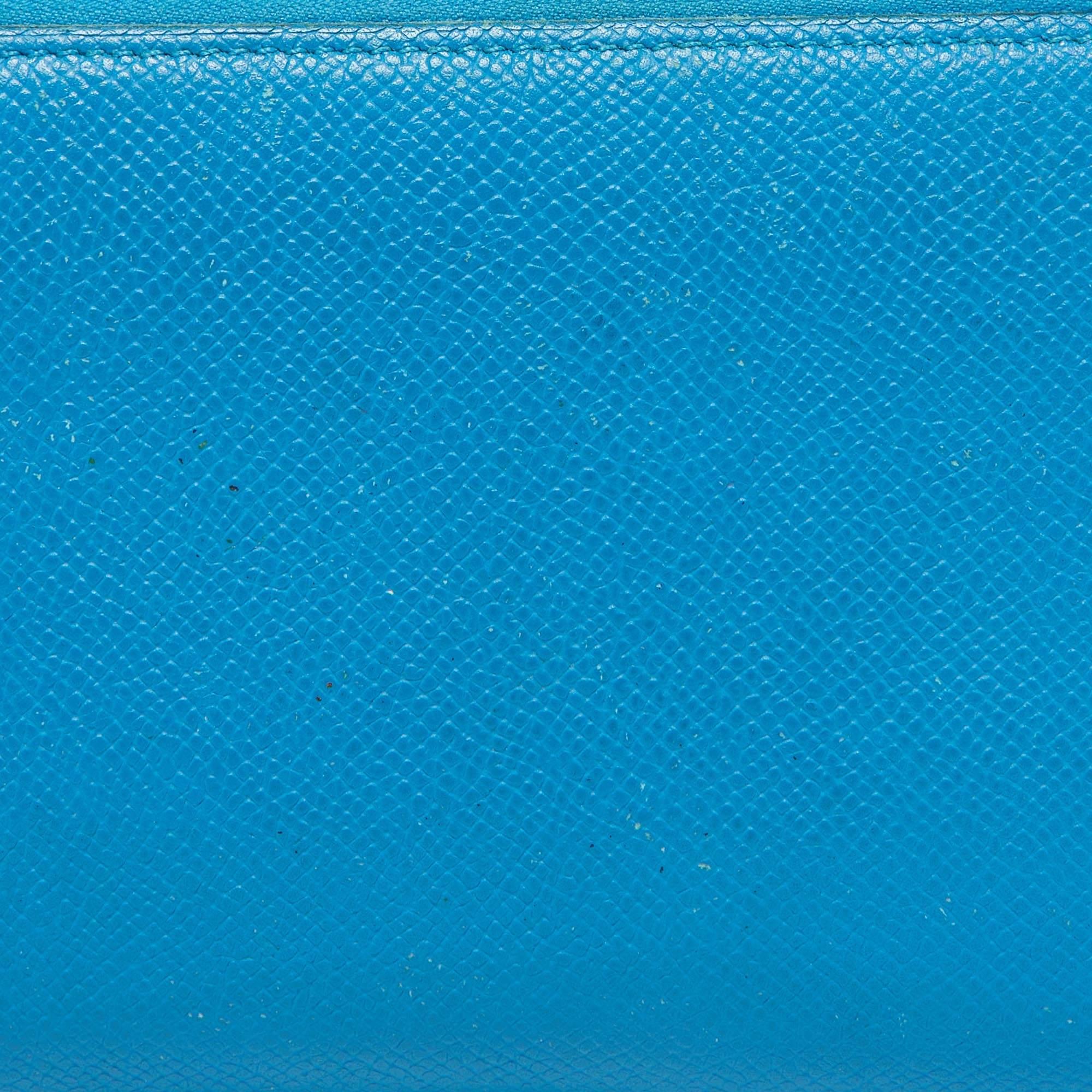 Hermes Blue Izmir Epsom Leather Silk'In Classique Long Wallet For Sale 4