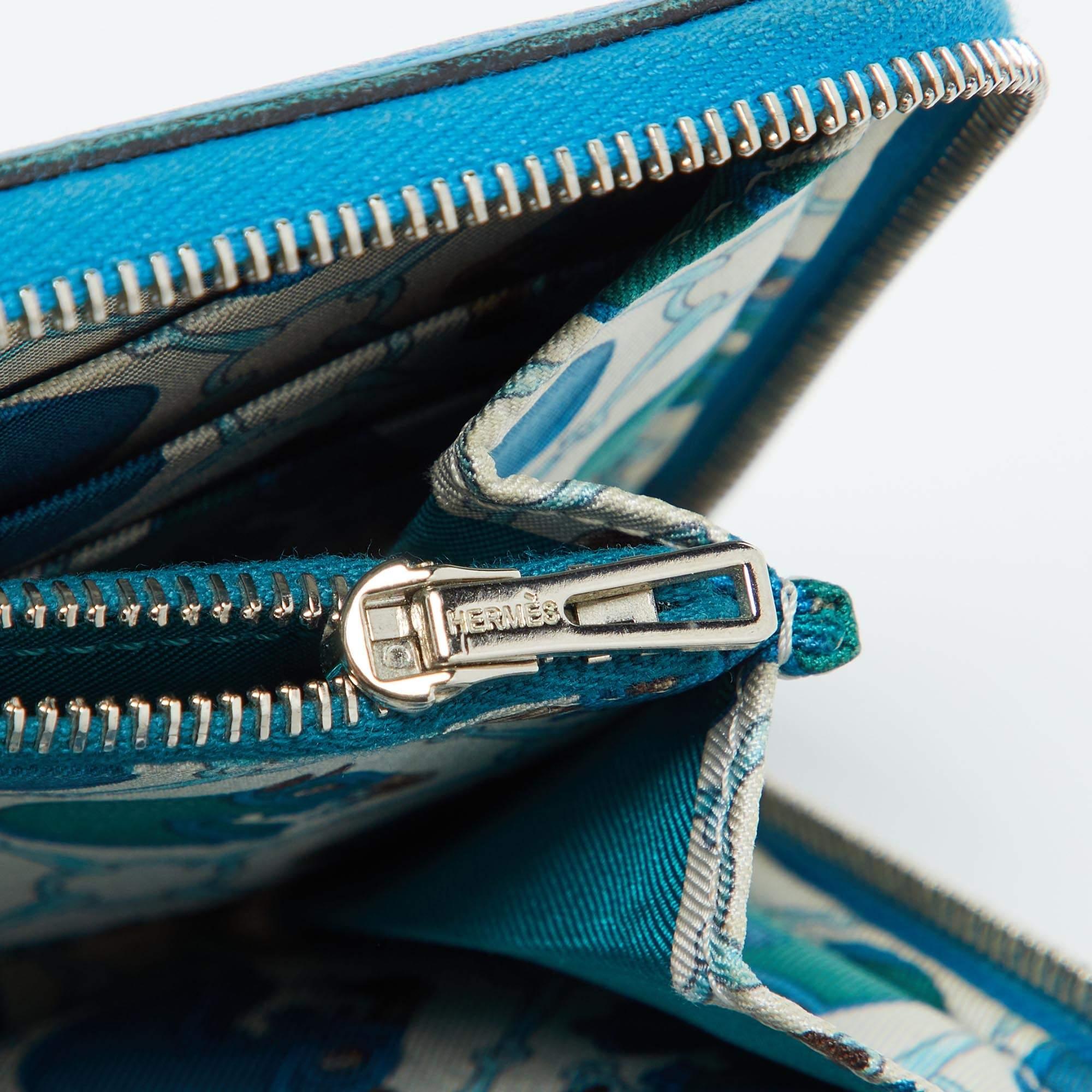 Hermes Blue Izmir Epsom Leather Silk'In Classique Long Wallet For Sale 5