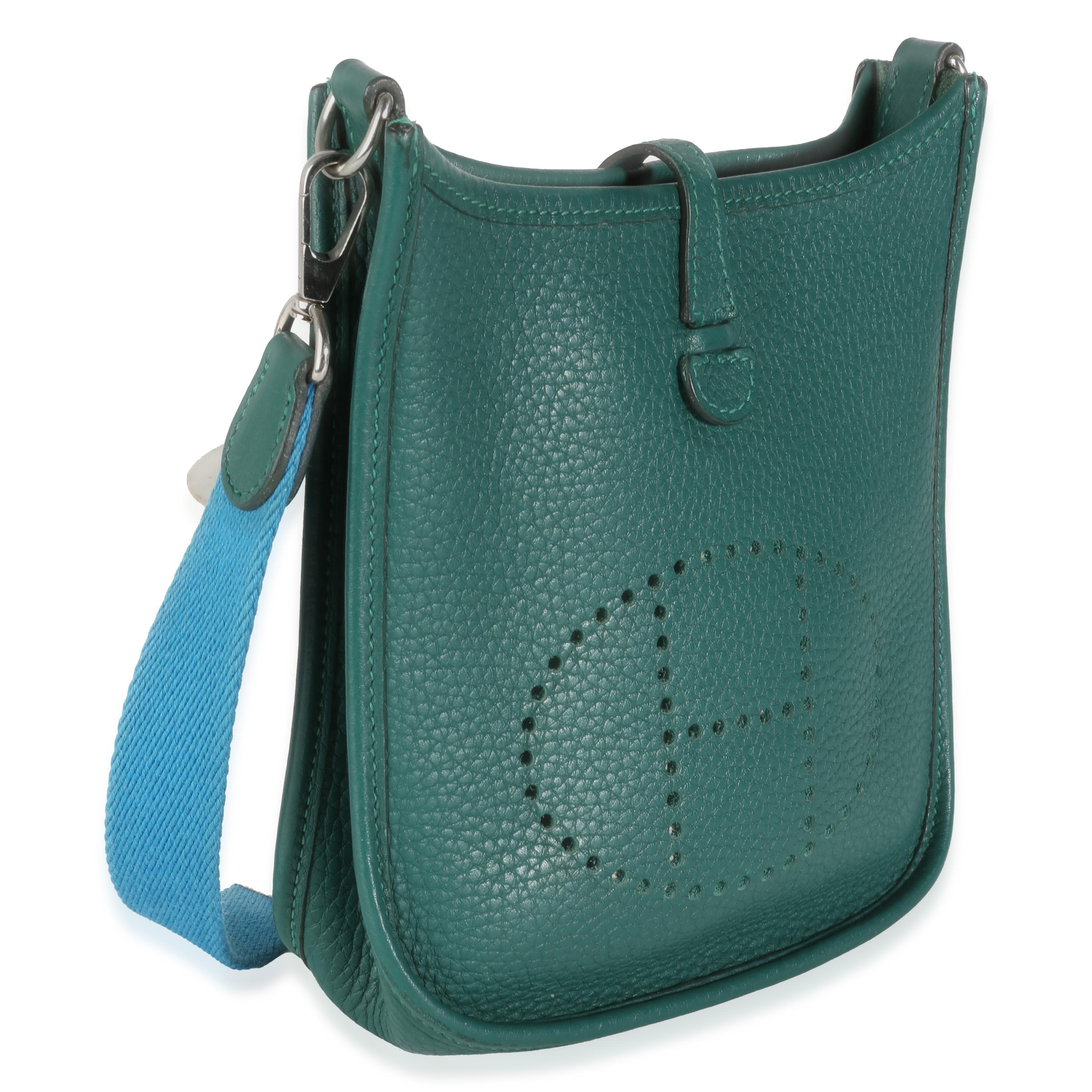 Hermès Blue Izmir Malachite Clemence Mini Evelyne TPM PHW In Excellent Condition In New York, NY