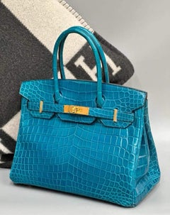 Hermes Blue Izmir Turquoise Niloticus Crocodile Birkin 30 Bag