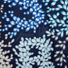 HERMES blue JARDIN LETTRE 140 TWILL silk Shawl Scarf