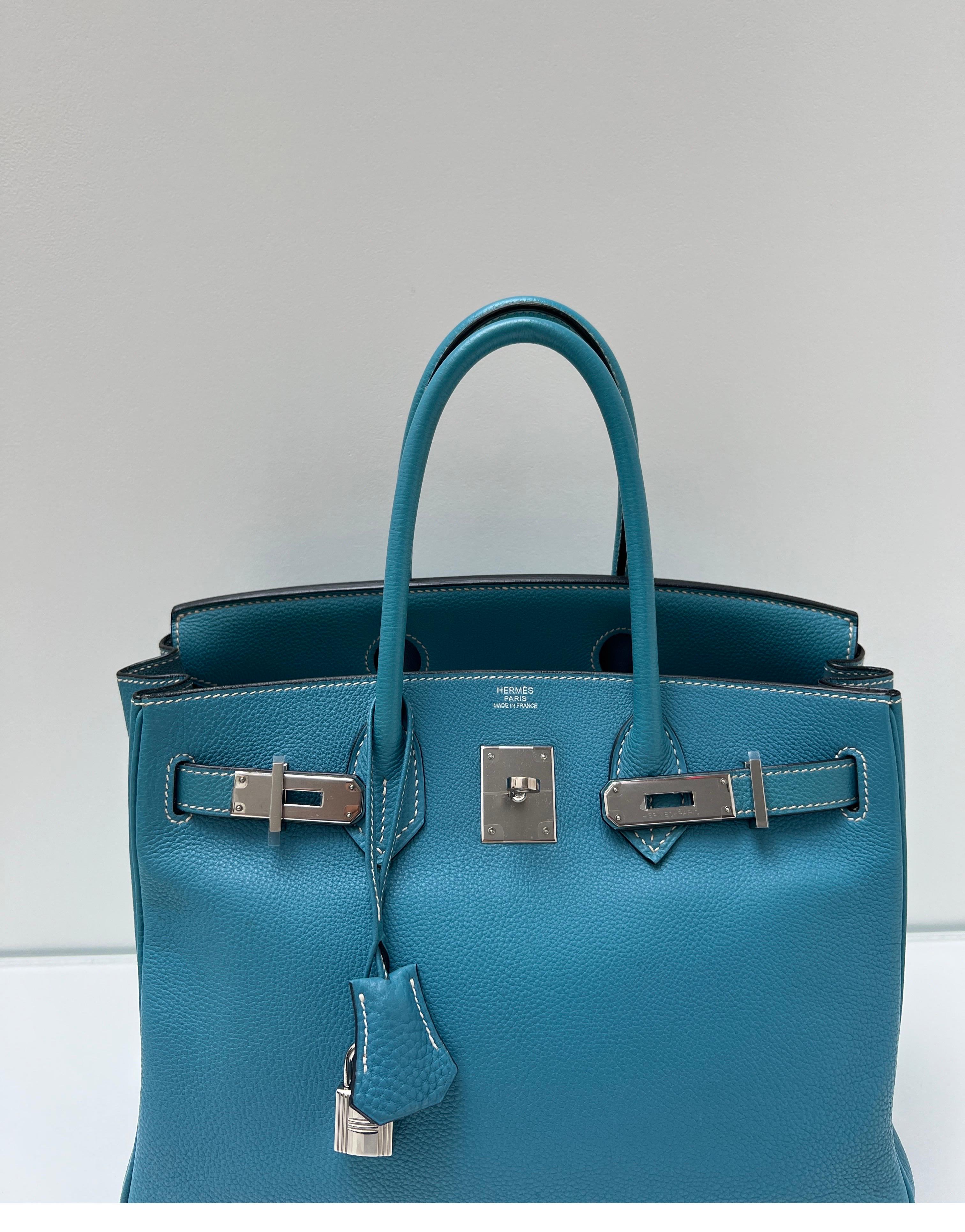 Hermes Blue Jean Birkin 30 Bag In Good Condition In Athens, GA
