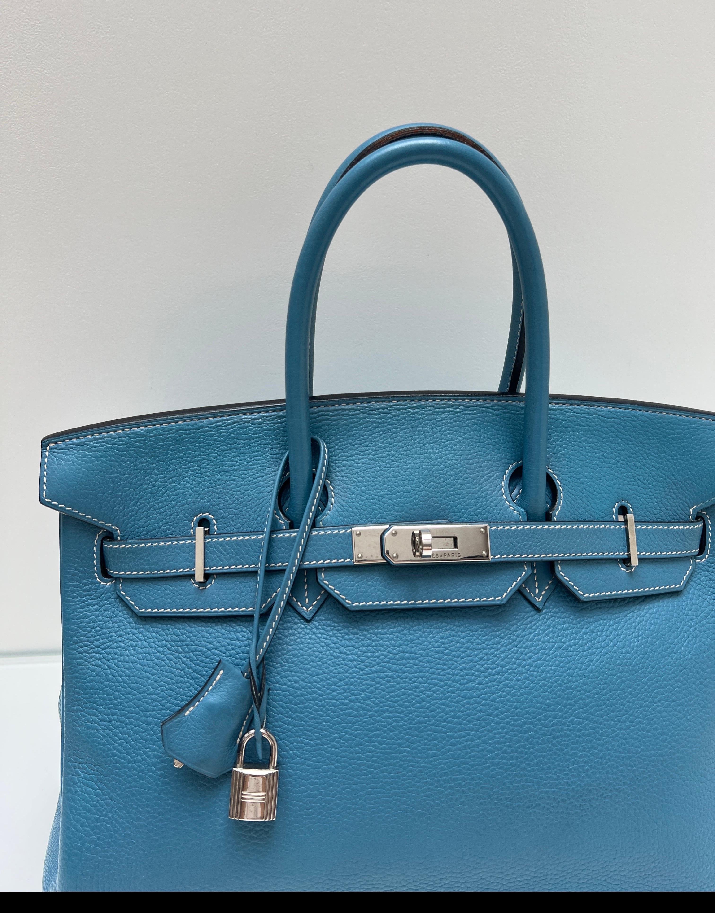 Sac Hermes Birkin 35 Jean bleu en vente 5