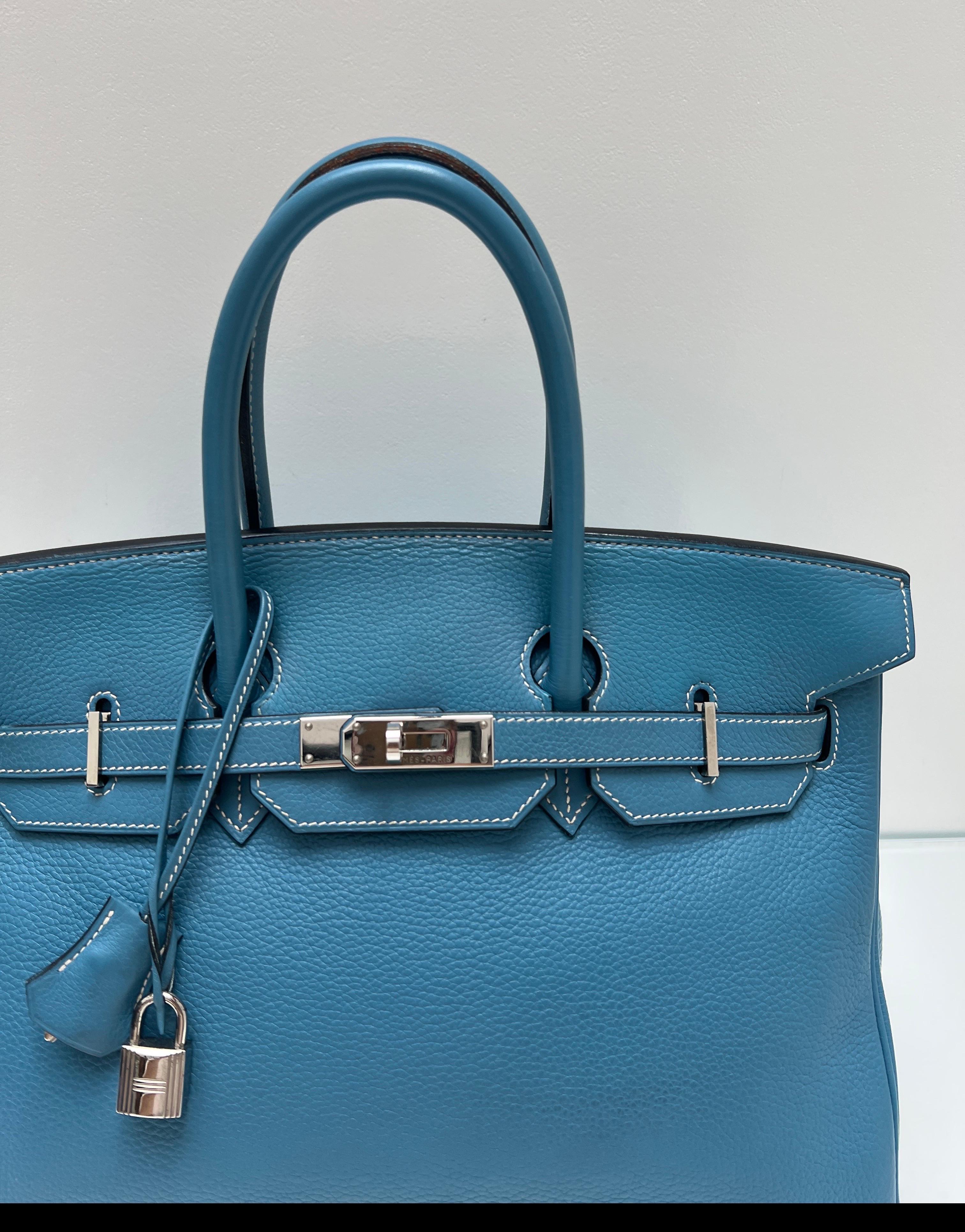 Sac Hermes Birkin 35 Jean bleu en vente 6