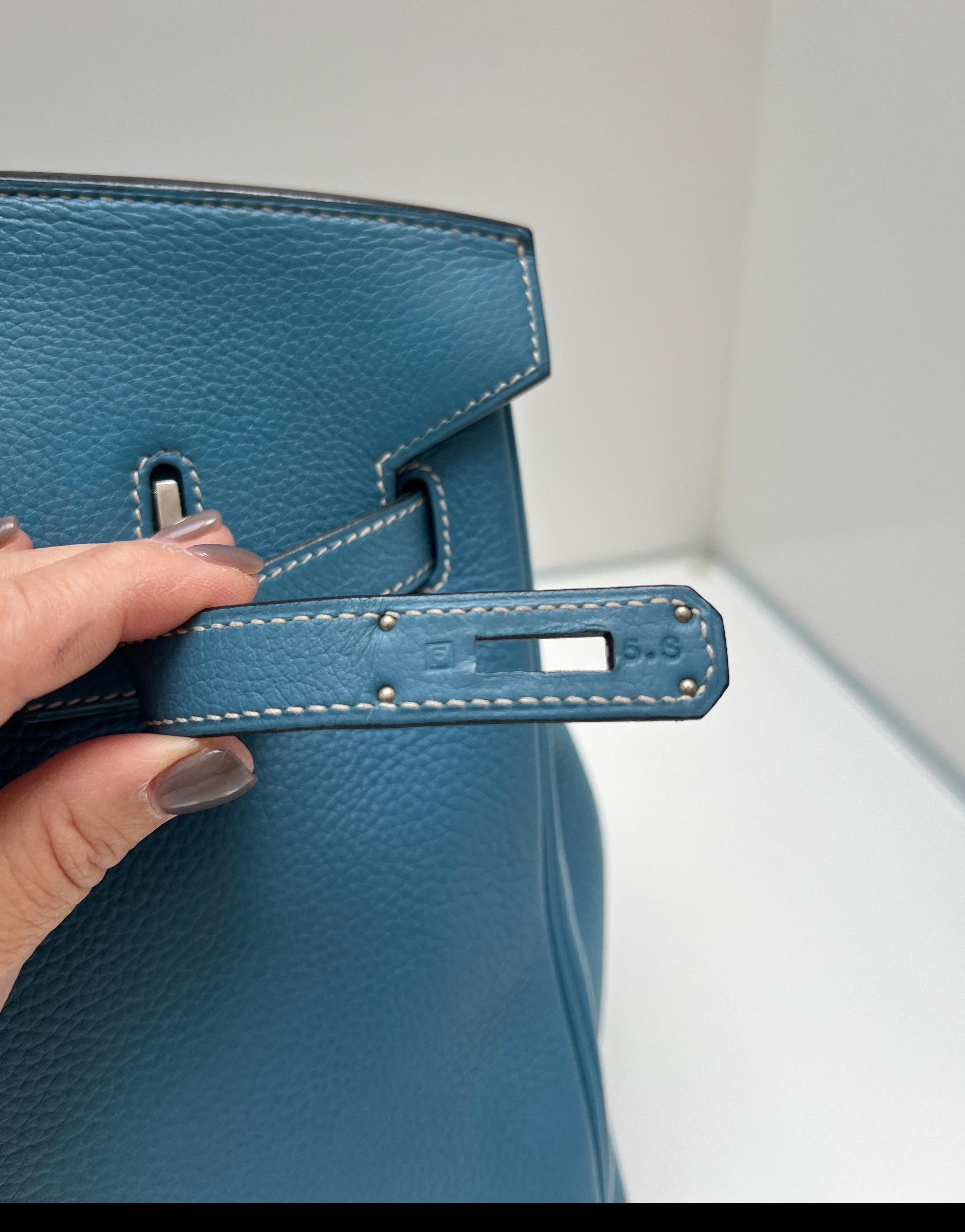 Sac Hermes Birkin 35 Jean bleu en vente 7