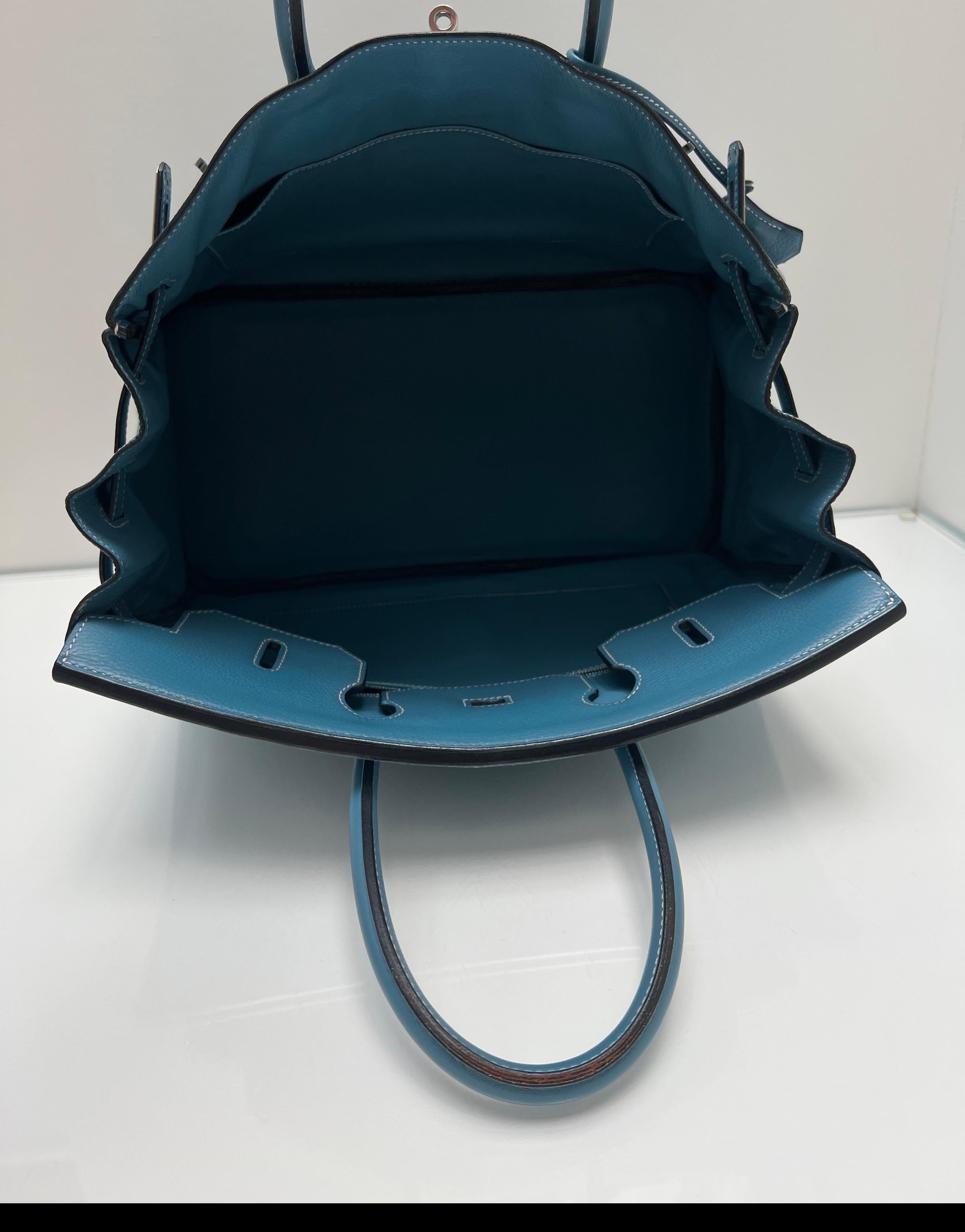 Sac Hermes Birkin 35 Jean bleu en vente 8
