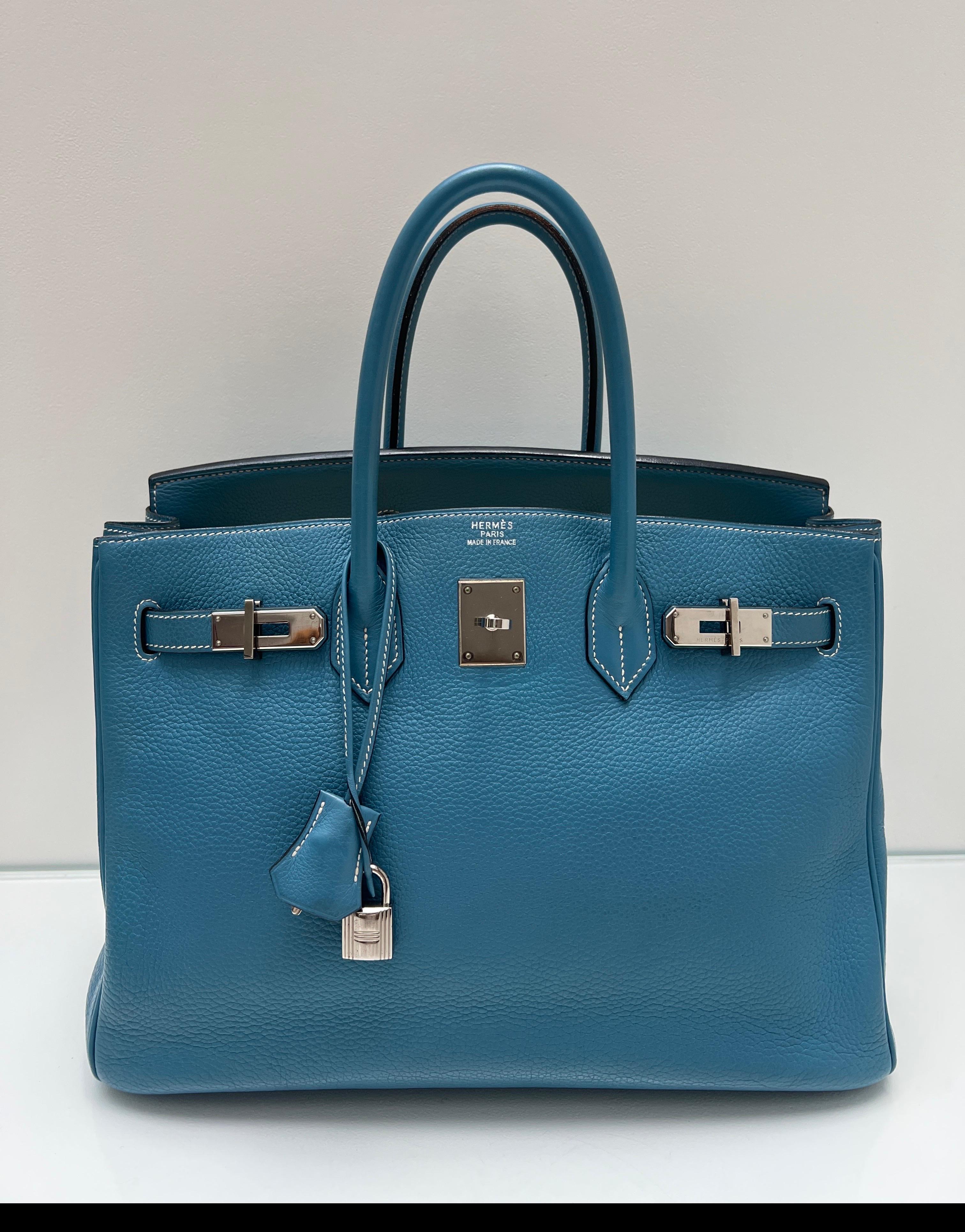 Sac Hermes Birkin 35 Jean bleu en vente 10