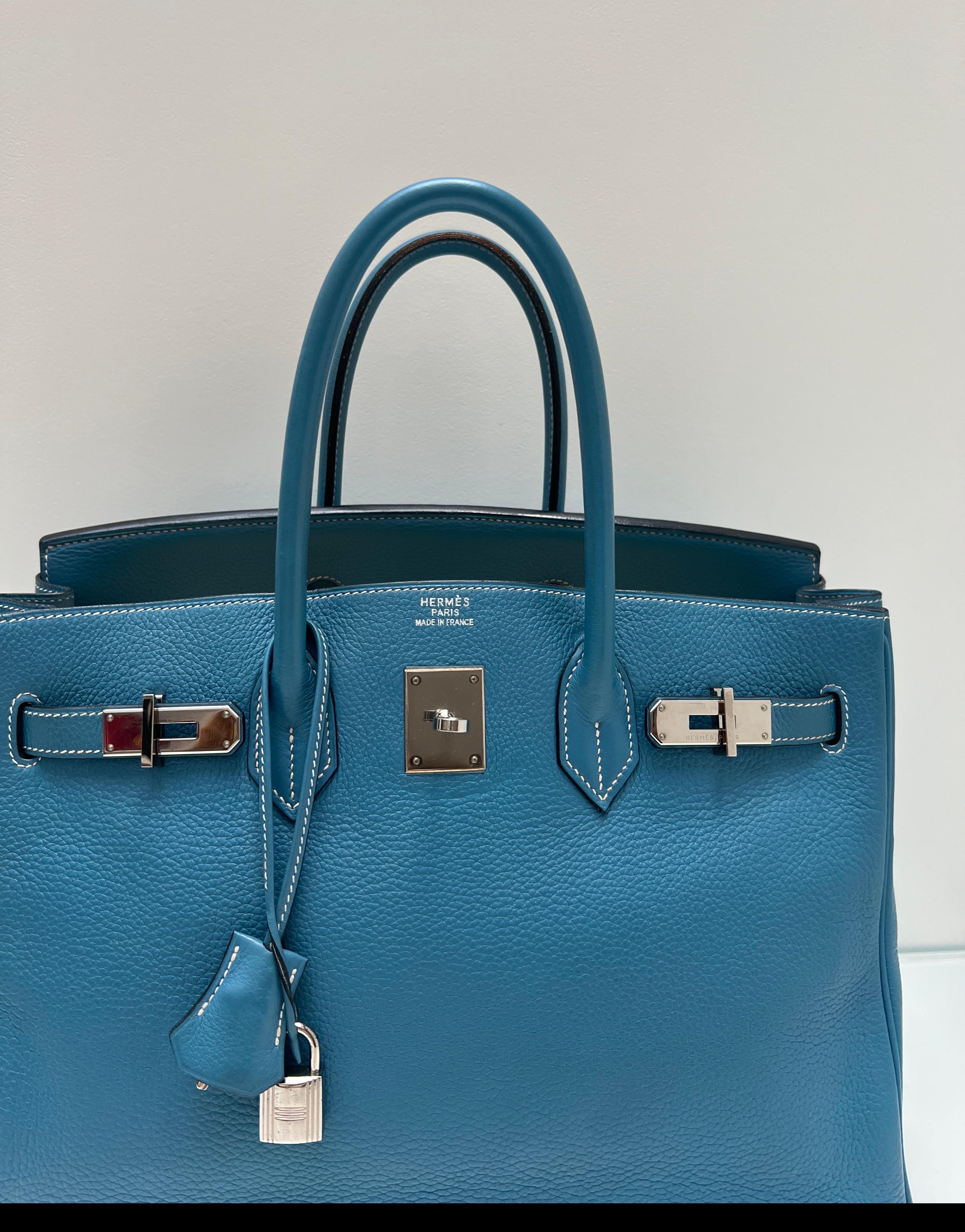 Sac Hermes Birkin 35 Jean bleu en vente 11