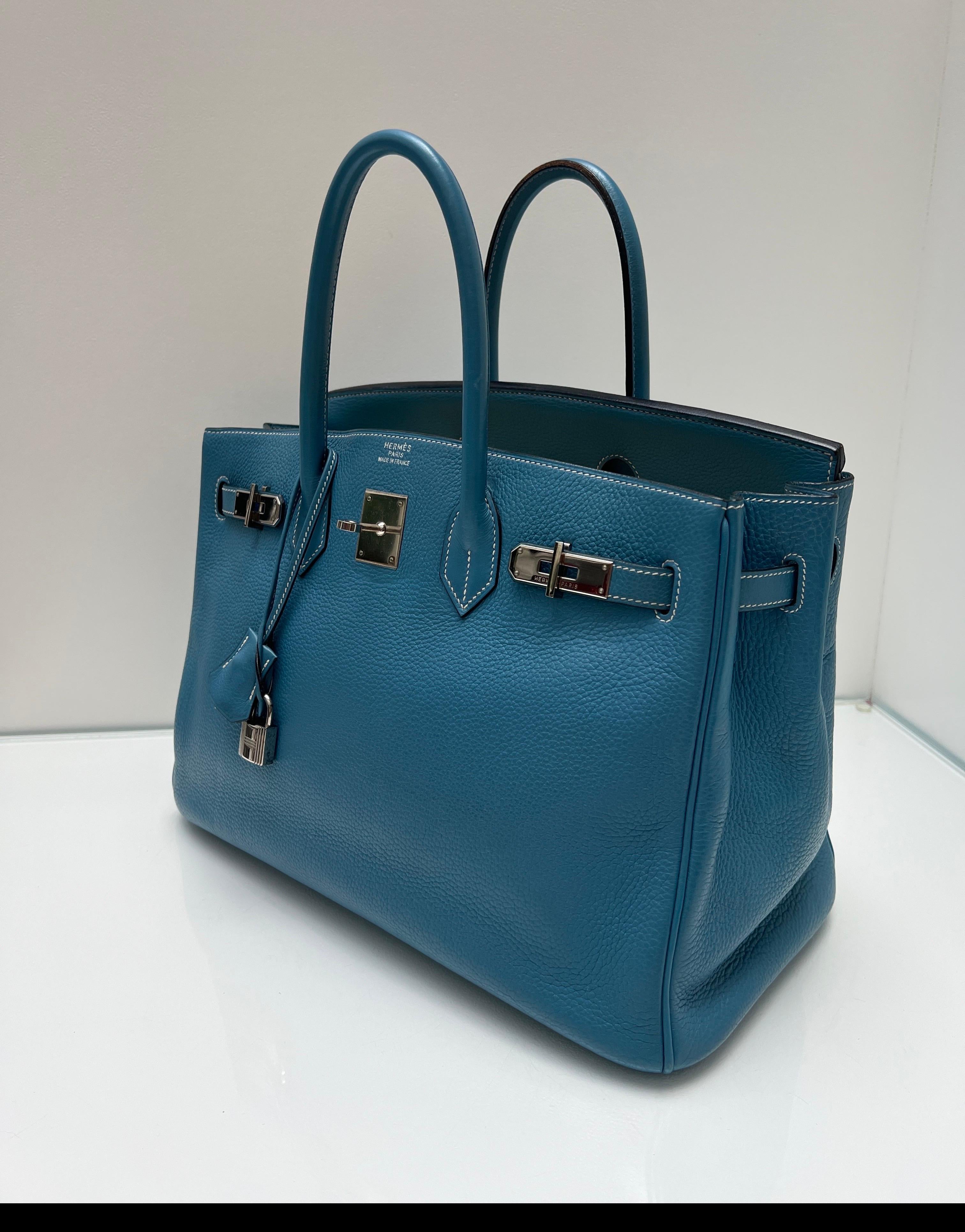 Sac Hermes Birkin 35 Jean bleu en vente 13