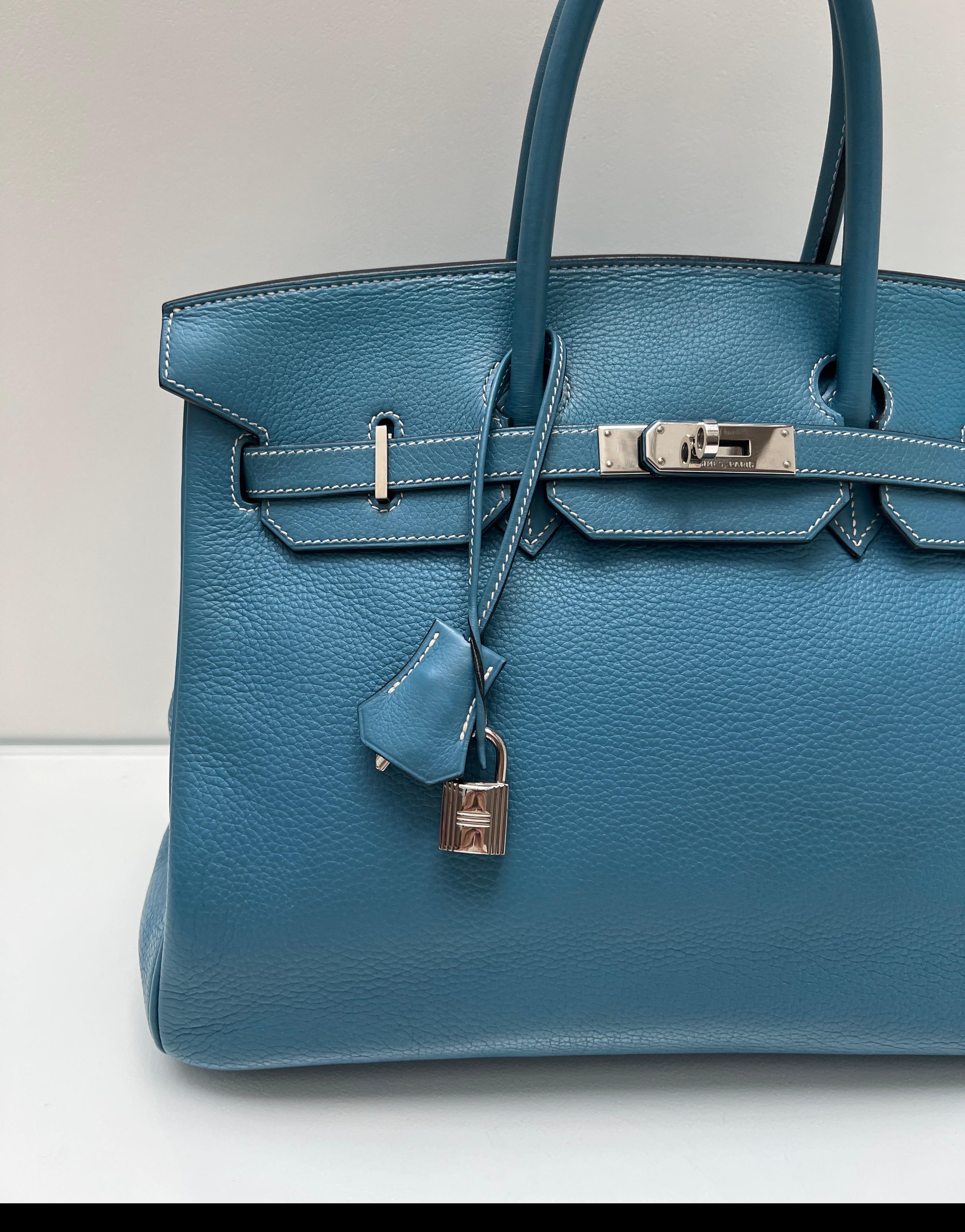 Bleu Sac Hermes Birkin 35 Jean bleu en vente