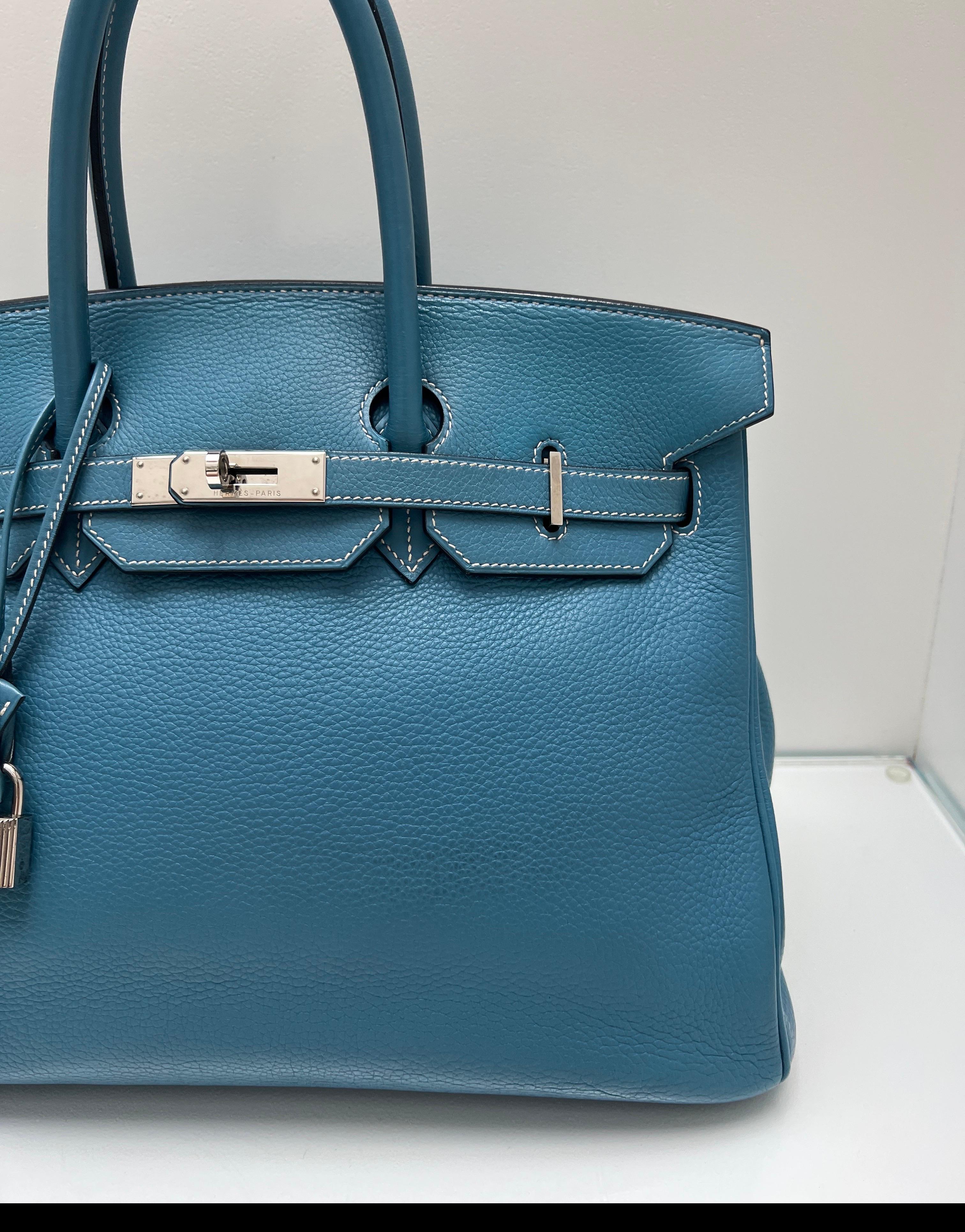 Sac Hermes Birkin 35 Jean bleu Excellent état - En vente à Athens, GA