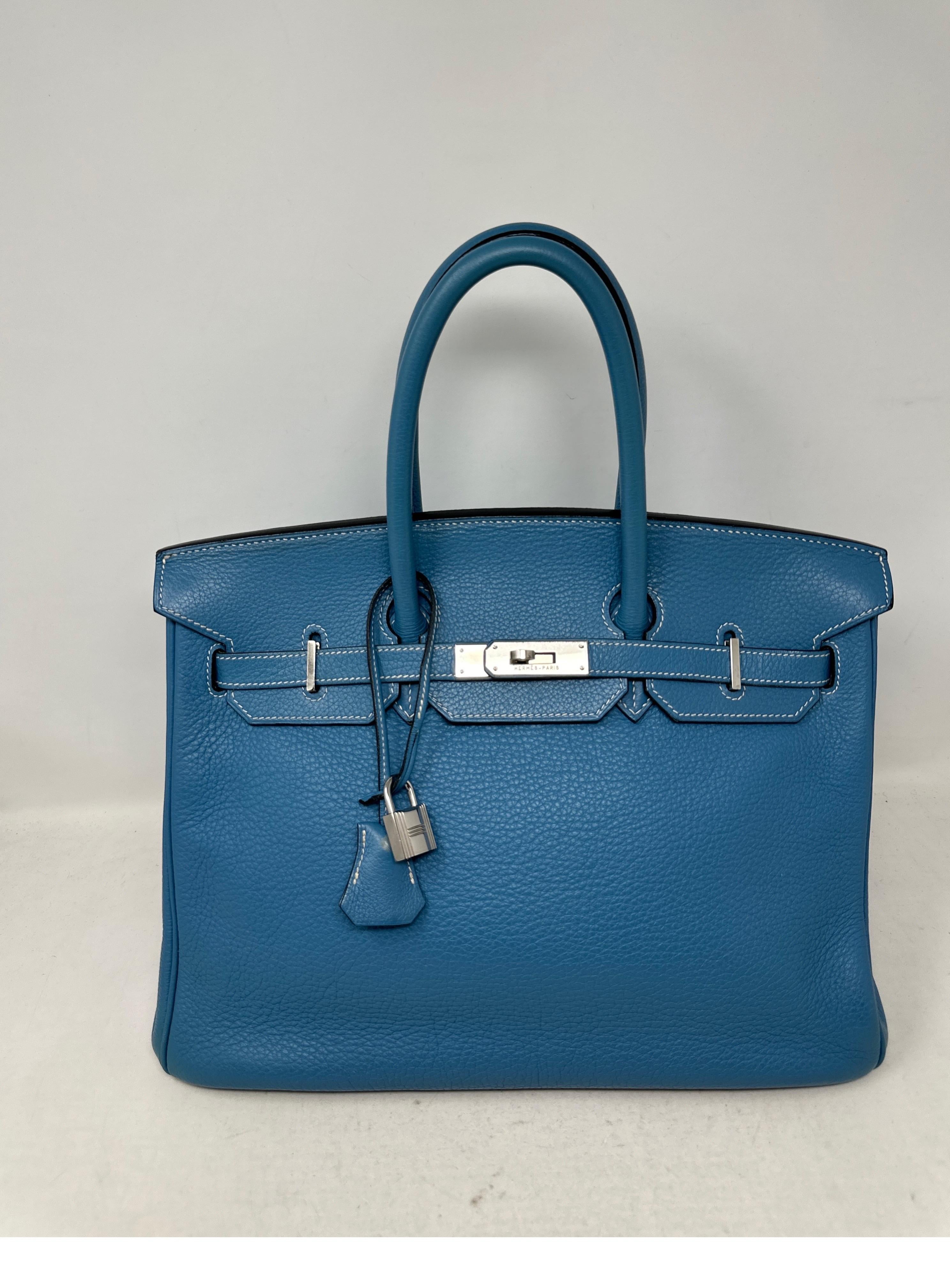 Sac Hermes Birkin 35 Jean bleu  en vente 4