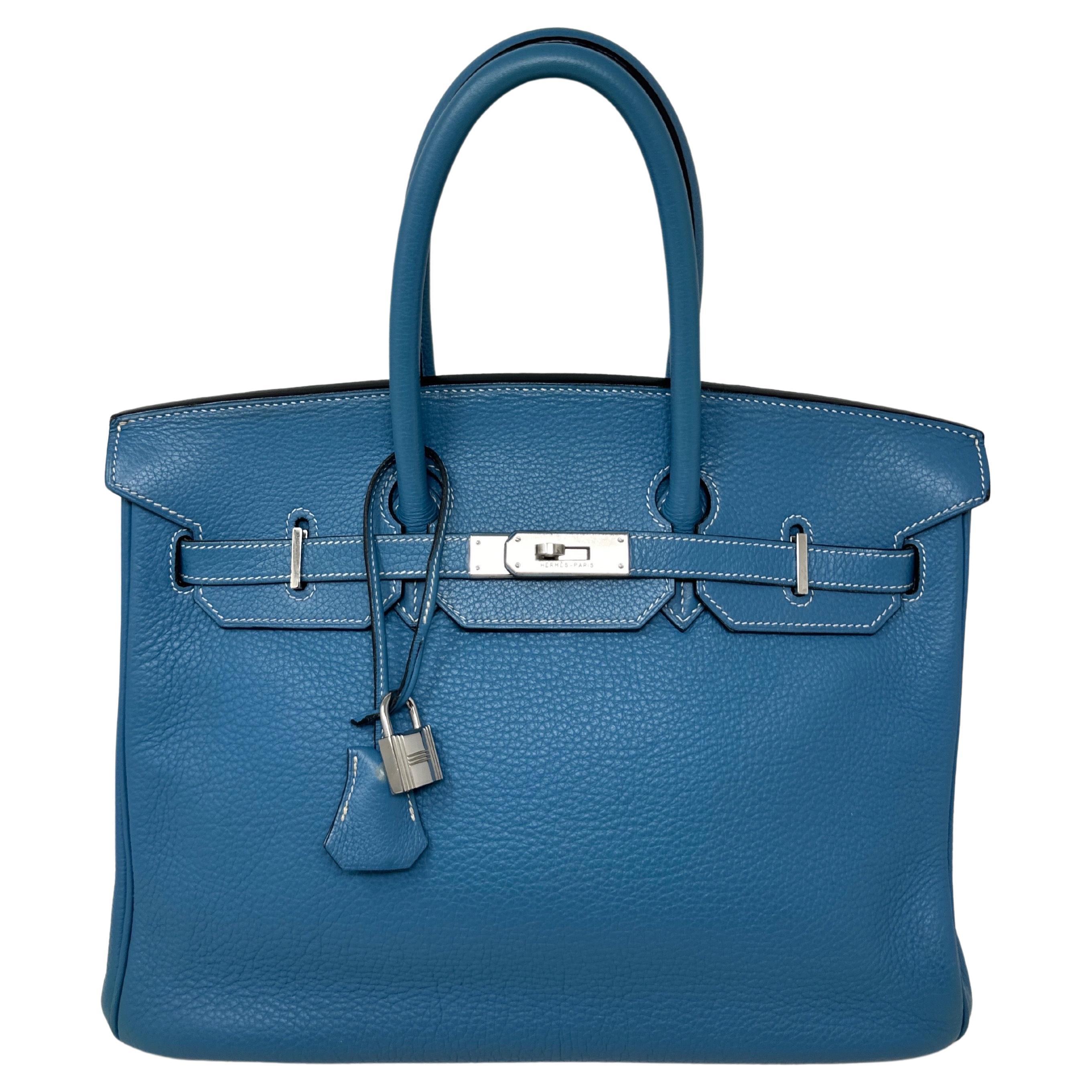 Blaue Jean Birkin 35 Tasche von Hermes  im Angebot
