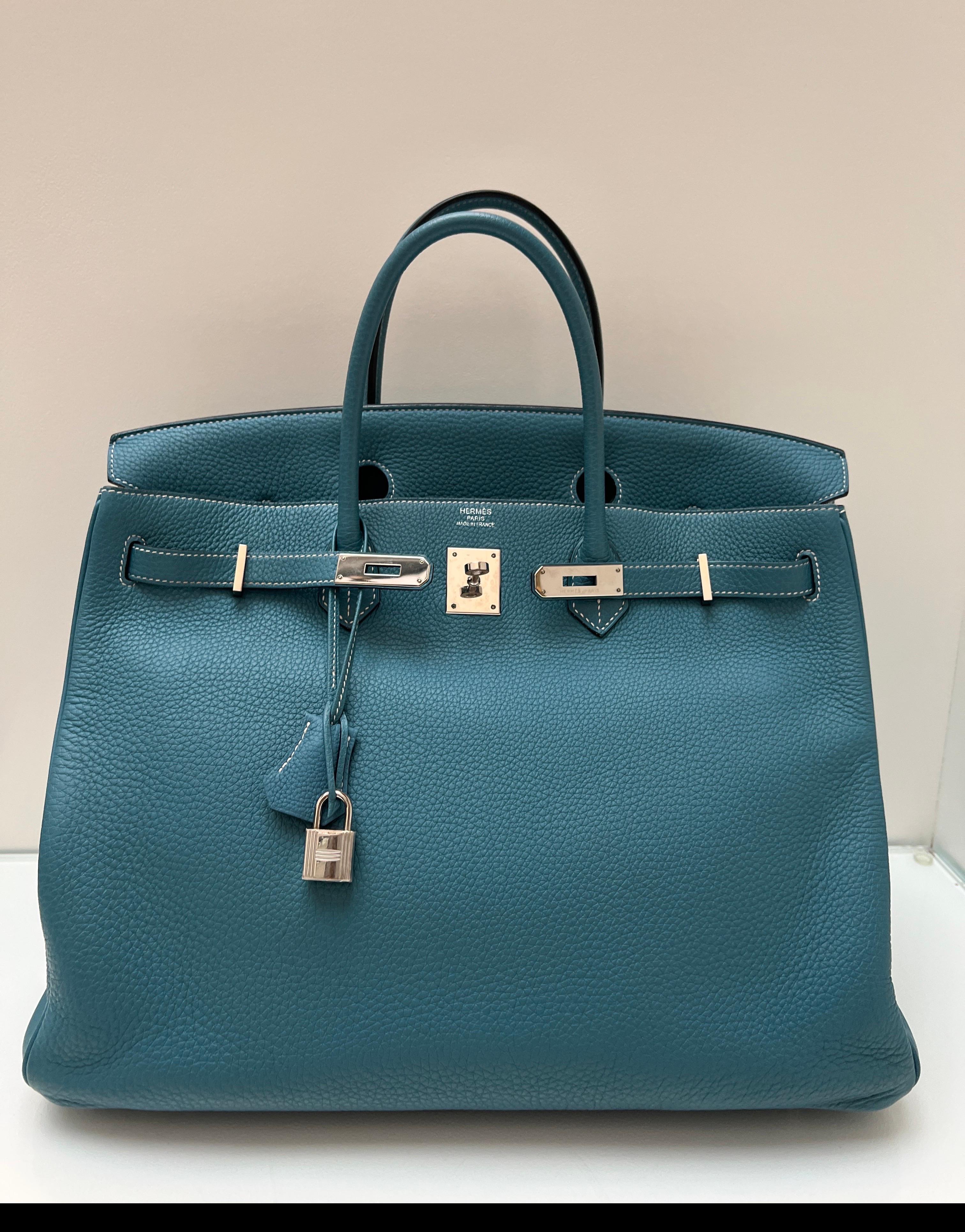 Sac Hermes Birkin 40 Jean bleu en vente 12