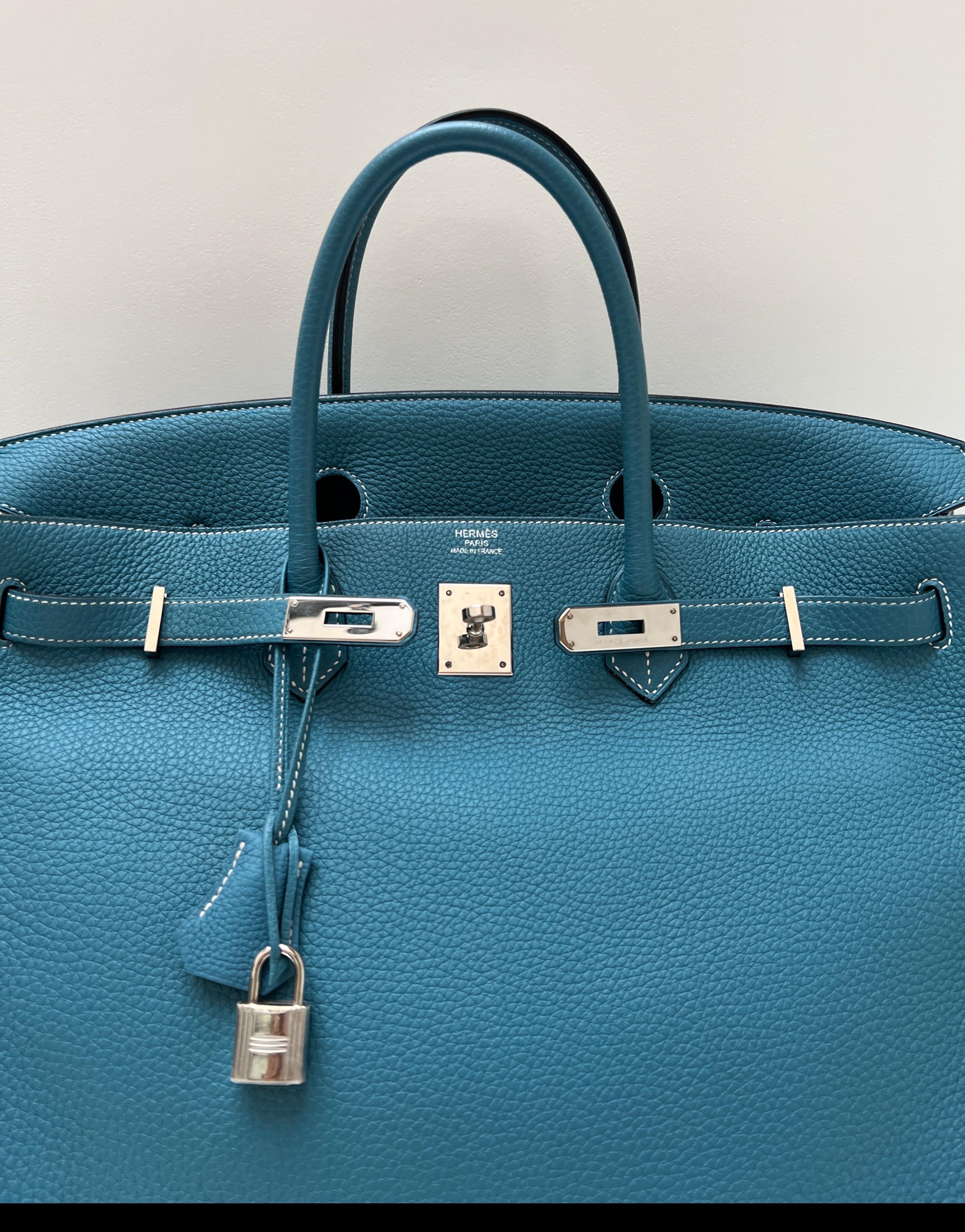 Sac Hermes Birkin 40 Jean bleu en vente 13