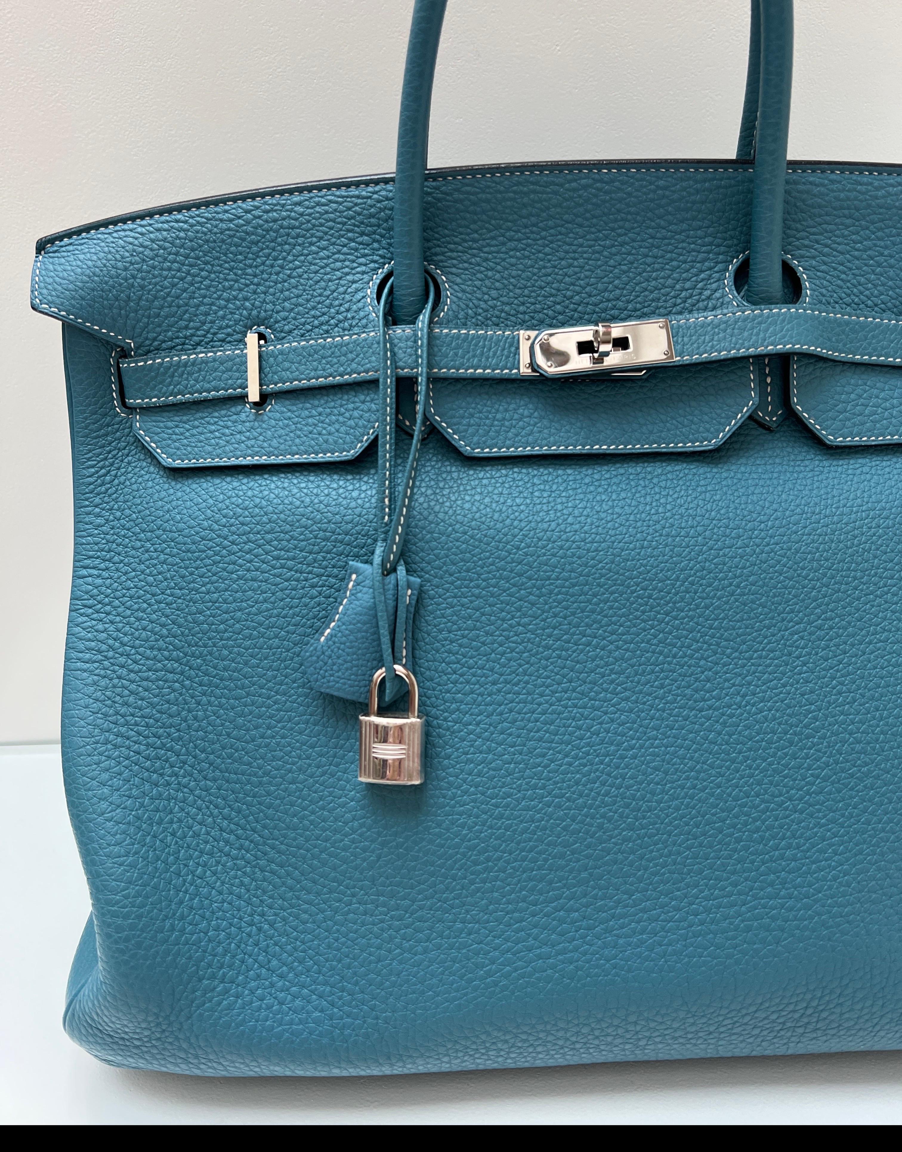Bleu Sac Hermes Birkin 40 Jean bleu en vente