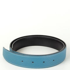 HERMES Blue Jean / Black 32MM REVERSIBLE Belt Strap 85 Togo Box leather