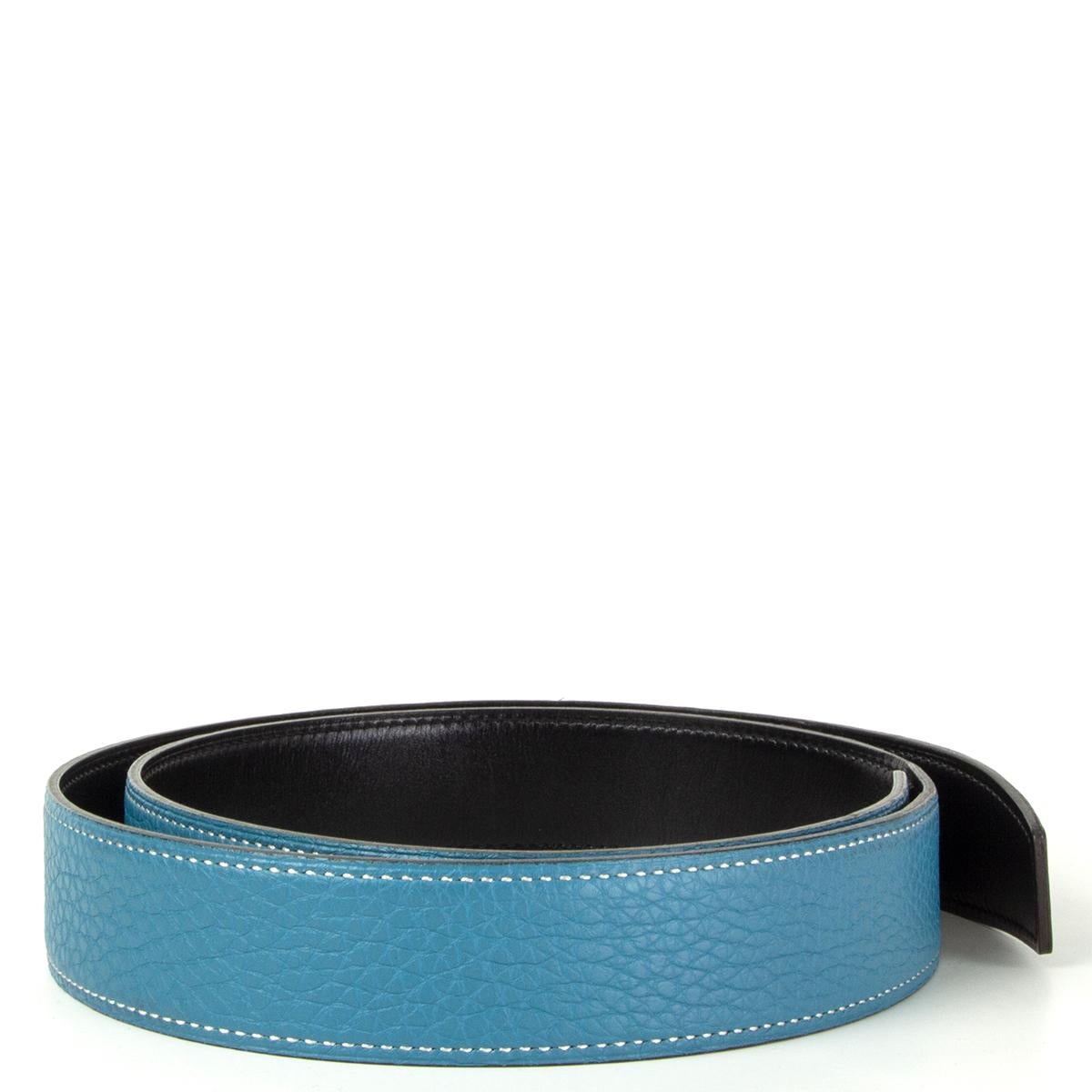 HERMES Blue Jean / Black 32MM REVERSIBLE Belt Strap 85 Togo Box leather In Excellent Condition In Zürich, CH