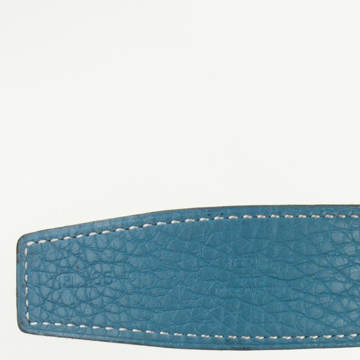 Women's or Men's HERMES Blue Jean / Black 32MM REVERSIBLE Belt Strap 85 Togo Box leather