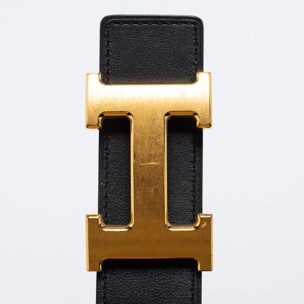 Hermes Blue Jean/Black Swift and Epsom Leather H Buckle Reversible Belt 85CM In Good Condition In Dubai, Al Qouz 2