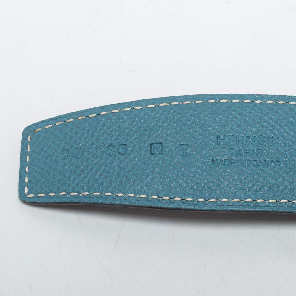 Hermes Blue Jean/Black Swift and Epsom Leather H Buckle Reversible Belt 85CM 2