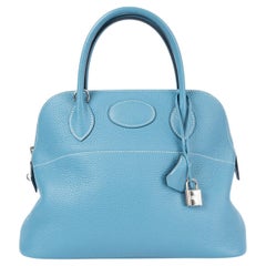 HERMES Blue Jean blue Clemence leather BOLIDE 31 Shoulder Bag Phw