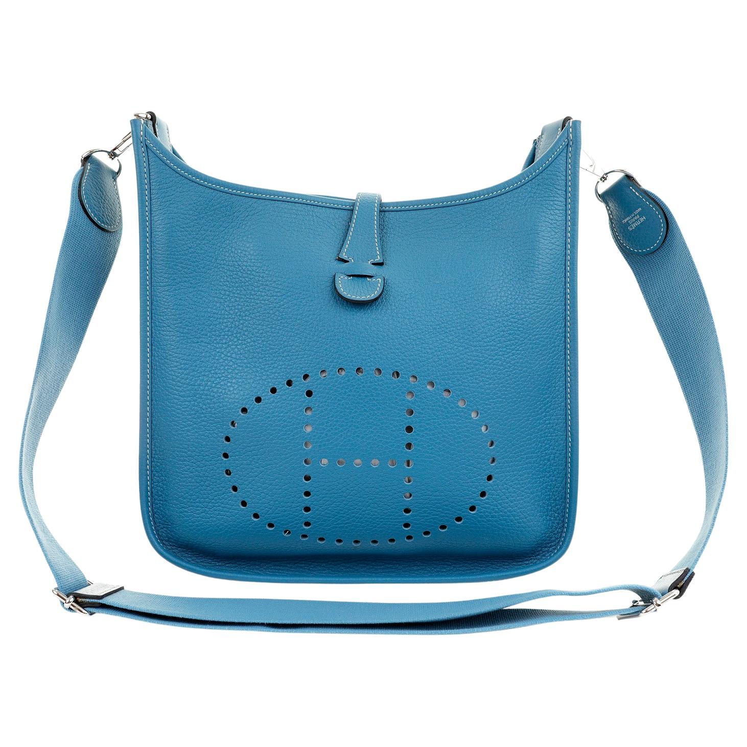 Hermes Evelyne 33 III Bleu Atoll Clemence Leather Messenger Bag