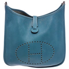 Hermes Blue Jean Clemence Leather Evelyne III GM Bag