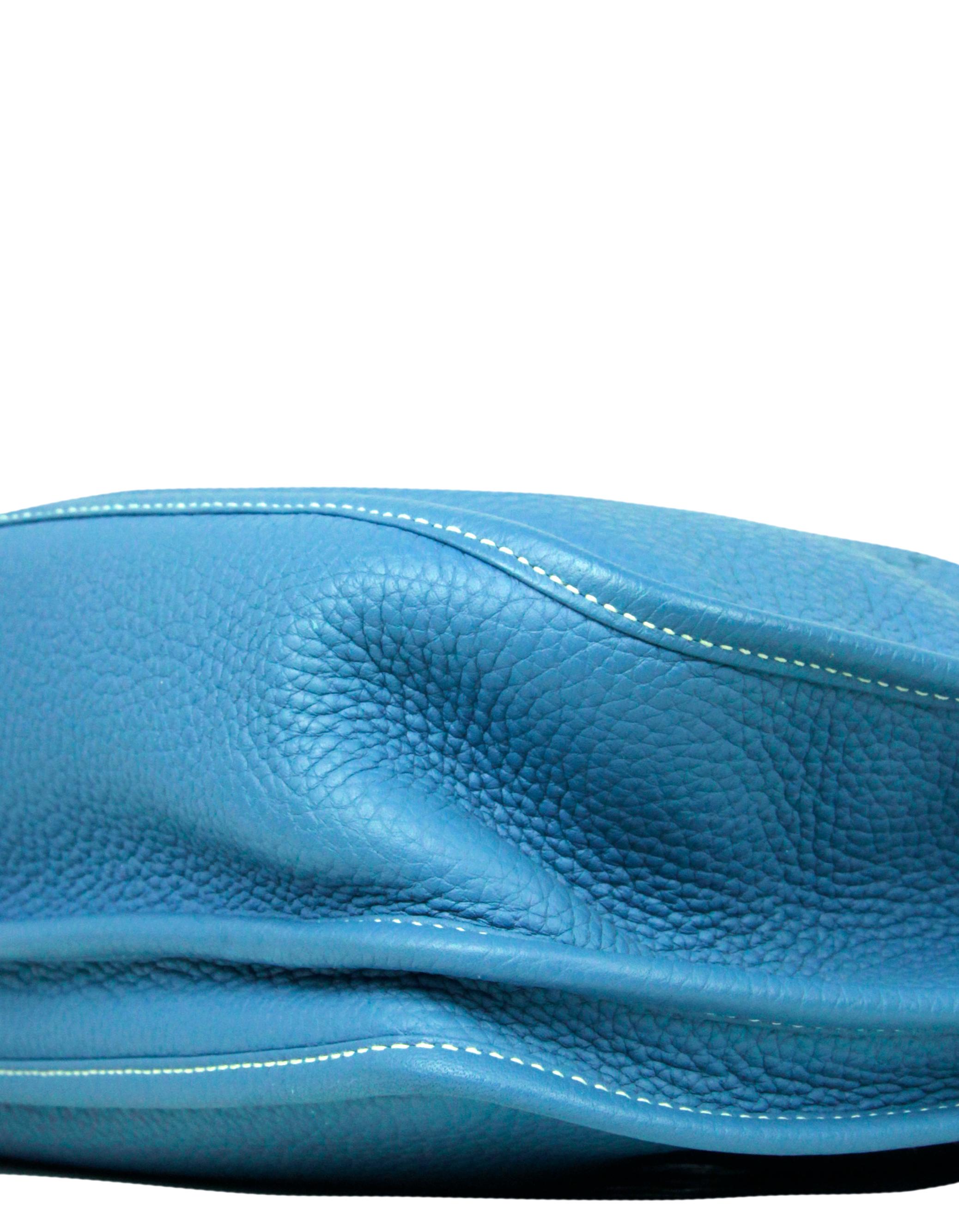Women's or Men's Hermes Blue Jean Clemence Leather Evelyne III PM Messenger Bag