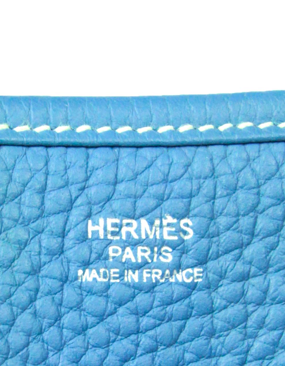 Hermes Blue Jean Clemence Leather Evelyne III PM Messenger Bag 1