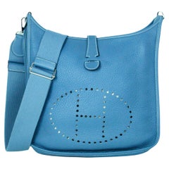 Hermes Blue Jean Clemence Leather Evelyne III PM Messenger Bag