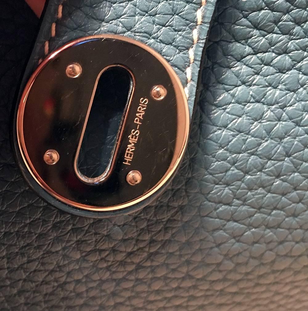 Hermes Blue Jean Clemence leather Lindy Bag In Excellent Condition For Sale In Philadelphia, PA