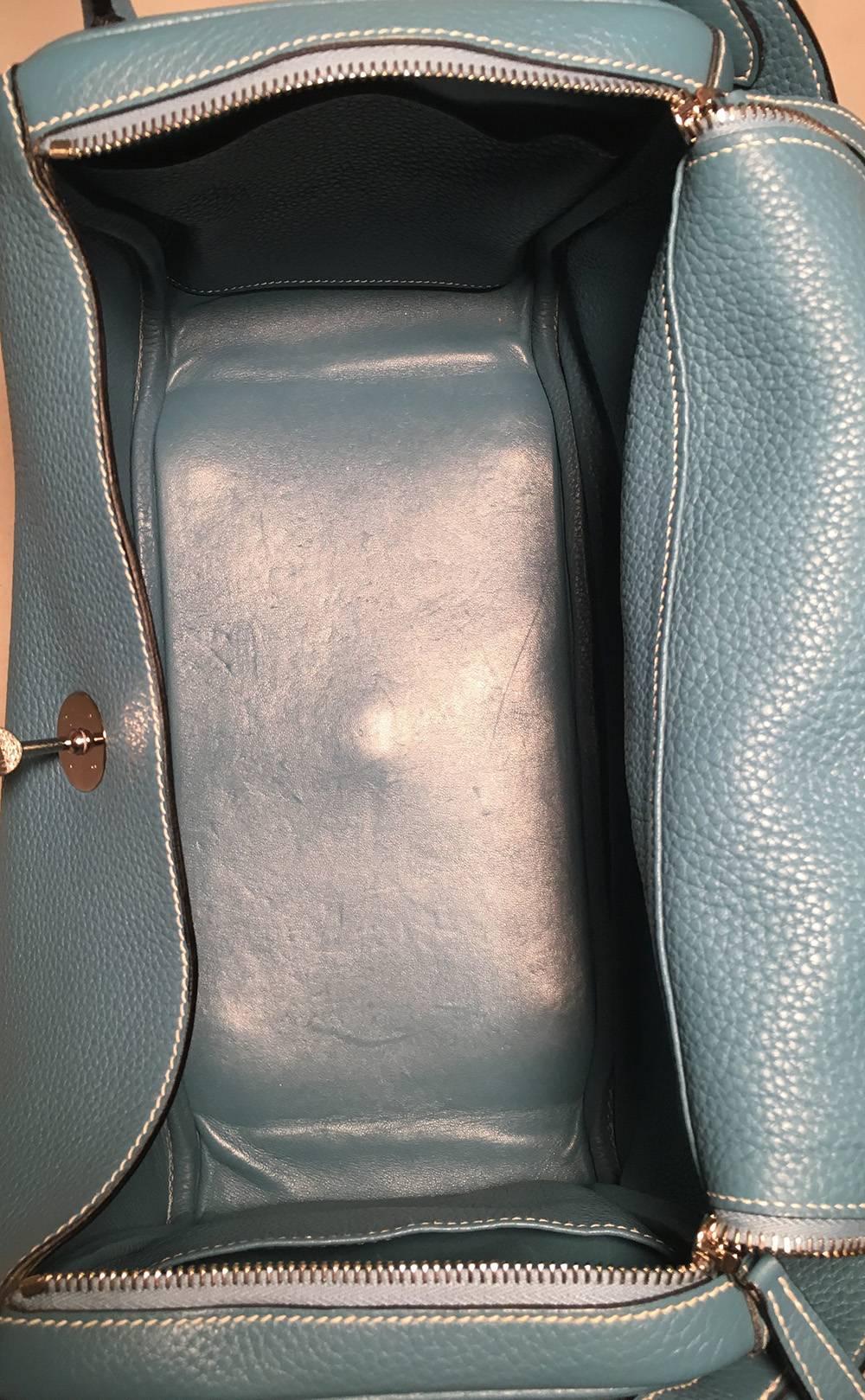 Hermès - Sac Lindy en cuir Clémence bleu jean en vente 2