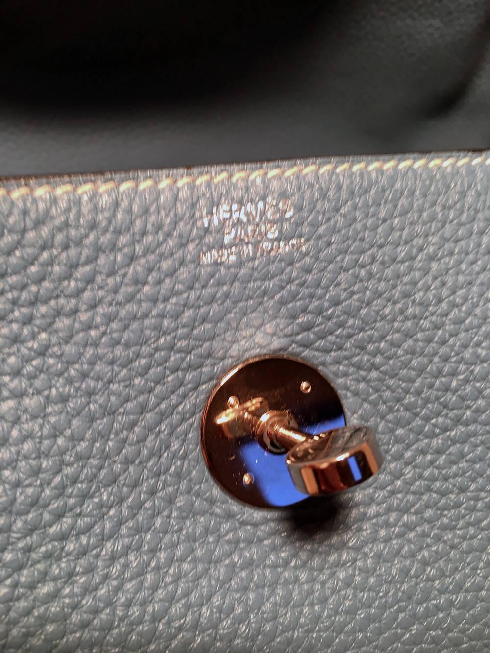 Hermès - Sac Lindy en cuir Clémence bleu jean en vente 3