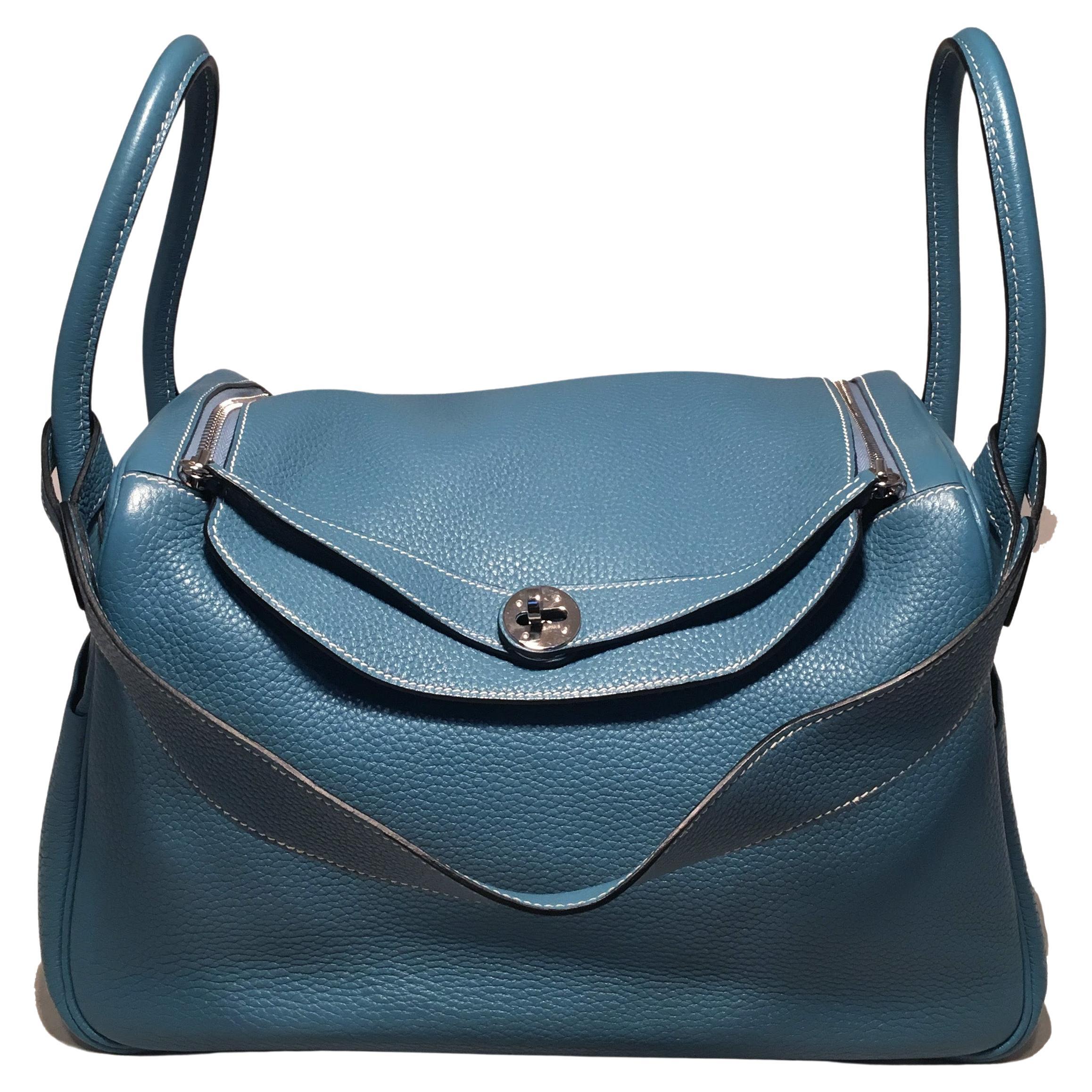 Hermes Bolso Lindy de piel Jean Clemence azul