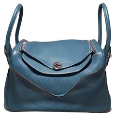 Hermes Bolso Lindy de piel Jean Clemence azul