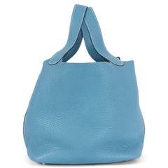 HERMES Blue Jean Clemence leather PICOTIN 22 Bag Palladium