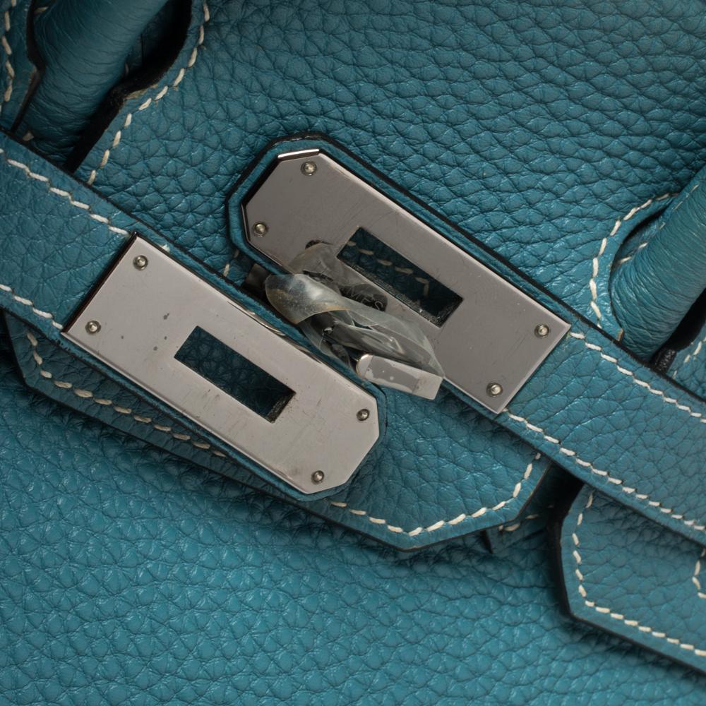 Hermes Blue Jean Clemence Leather Ruthenium Hardware Hac Birkin 28 Bag 3