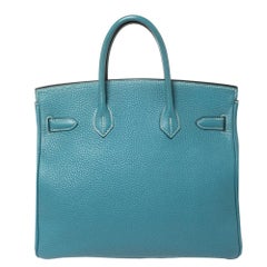 Hermes Blue Jean Clemence Leather Ruthenium Hardware Hac Birkin 28 Bag