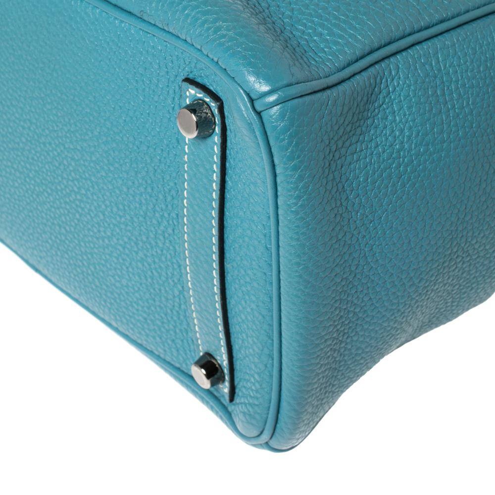 Hermes Blue Jean Clemence Leather Ruthenium Hardware Hac Birkin 28 Bag In Good Condition In Dubai, Al Qouz 2