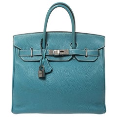 Hermes Blue Jean Clemence Leather Ruthenium Hardware Hac Birkin 28 Bag