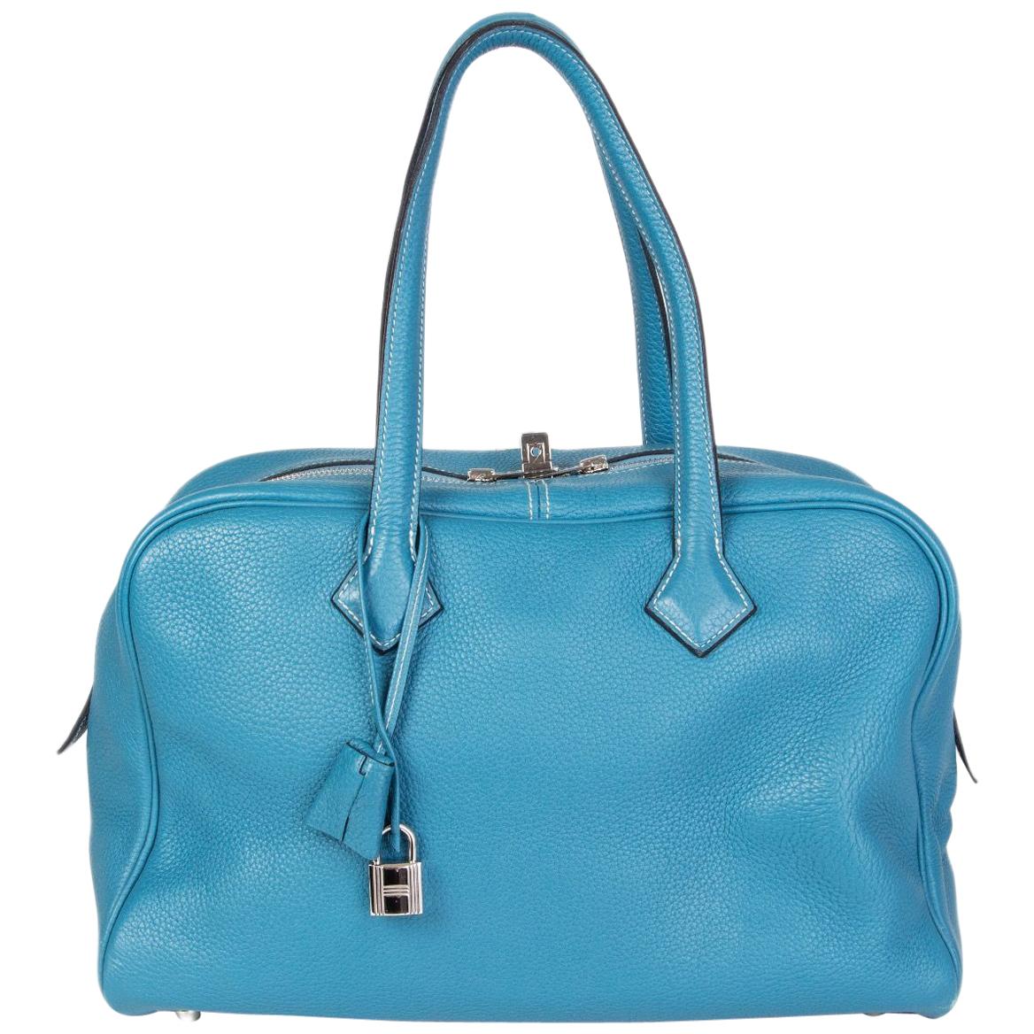 HERMES Blue Jean Clemence leather VICTORIA FOURRE-TOUT 35 Shoulder Bag