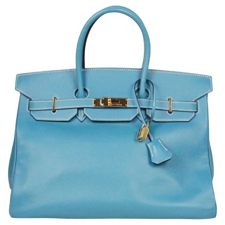 Hermes Blue Jean Epsom Leather 35cm Birkin Bag GHW For Sale at 1stDibs